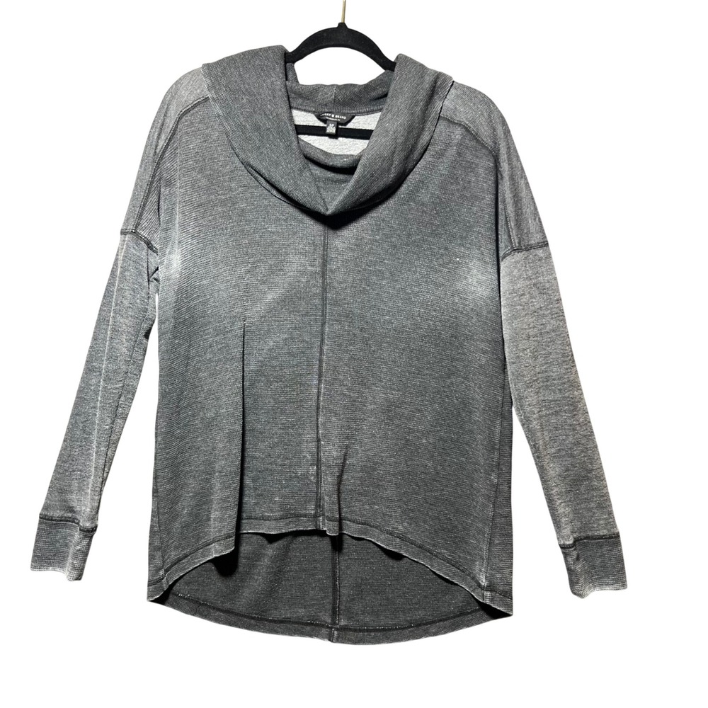 Lucky Brand Gray Acid Wash Cowl Neck Pullover Top Small‎ Oversized High Low Hem